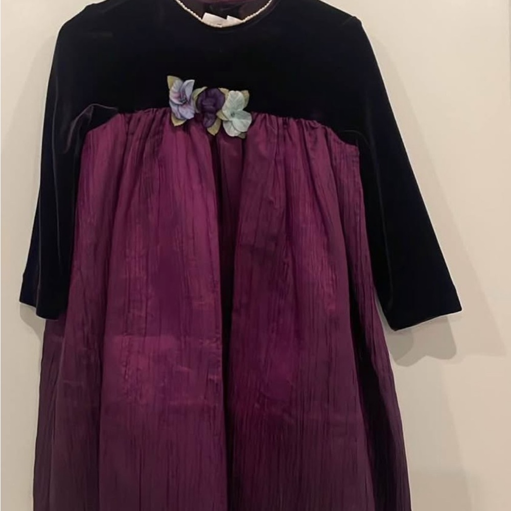 Elegant Black and Purple Dress with Floral Detail